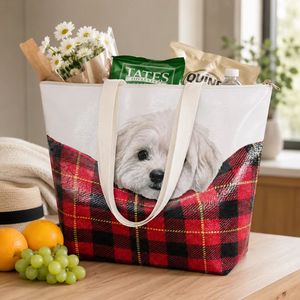 Eco-friendly Recycled Large Laminated PP Woven Tote Shopping <b>Bag</b> with Zipper Closure and Customizable Handle - Product Image 3
