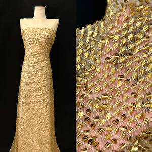 Tela bordada con cuentas de lentejuelas con forma de semirrollo brillante, tela de encaje de malla para vestido de novia, vestido ceremonial de fiesta de alta costura, pasarela - Product Image 1