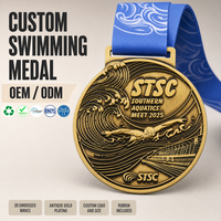 Médaille de natation en métal 3D gaufrée or antique personnalisée OEM ODM, récompense de compétition sportive aquatique, souvenir avec ruban imprimé