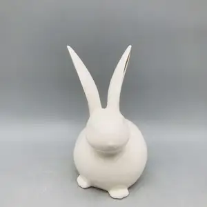 自定义标志手工白瓷兔子小雕像与金耳朵