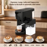 Machine à café multi-capsules OEM ODM avec module mousseur à lait en option, compatible avec diverses capsules et café moulu pour la maison et le bureau