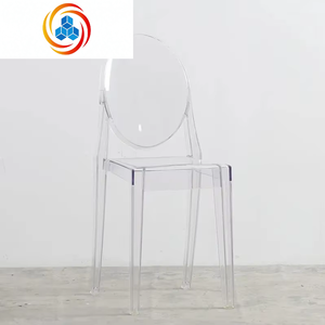 Chaises de salle à manger rondes en polypropylène acrylique transparent, chaises en plastique modernes pour l'extérieur, couleur noire - Product Image 4
