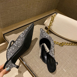Nouvelles mules à talons hauts pour femmes, style escarpin, à bout fermé, ornées de strass et d'une boucle, sexy - Product Image 6