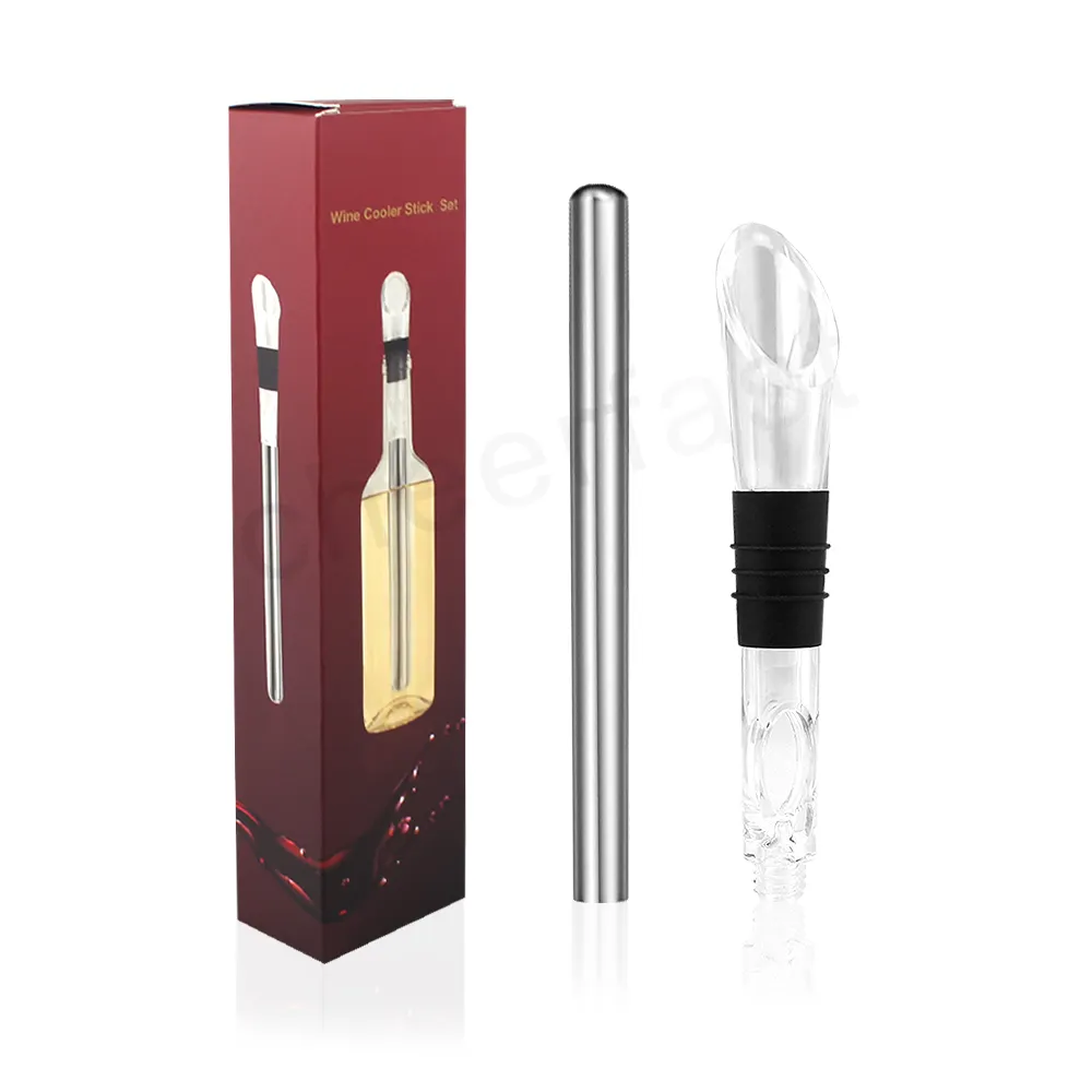 Accessorio da Bar 3-in-1 in acciaio inox metallo bottiglia di vino asta di raffreddamento refrigeratore Wine Cooler Stick con tappo e aeratore versatore