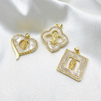 JML Vente en gros Laiton 14K Plaqué or Vierge Marie Catholique Coeur Religieux Pendentif Collier avec Zircon pour Femmes et Enfants
