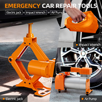 Kit de cric électrique à ciseaux 3-en-1 3T 42cm 12V avec clé à chocs et compresseur d'air pour réparation d'urgence routière