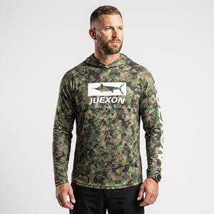Raglan Sleeves Custom Printed Plus Size Waterproof Fishing Jersey UPF 50+ Hooded Camo Breathable Performance 100% Polyester