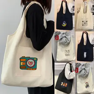 Eco Friendly Reusable Cotton Shopping Bag Canvas Plain Tote Bags With Logo Shoulder Grocery Bags