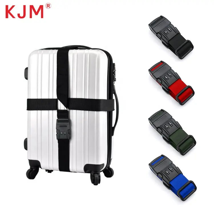 Kjm özel Logo bavul aksesuarları valiz kayışı ayarlanabilir PP naylon dokuma güvenlik bavul bavul kemeri