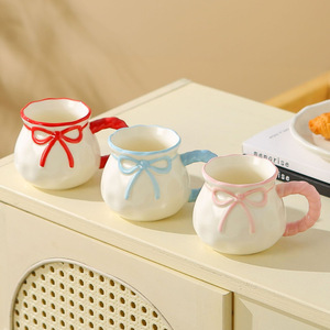 Tazas <span class=keywords><strong>de</strong></span> Cerámica con Lazo Decorativo, Pequeñas y Elegantes, Ideales para Cafeterías y Uso Doméstico - Product Image 1