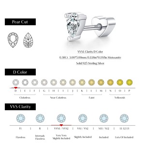 Minimalism 0.3CT Pear Cut Moissanite Helix Stud S925 Sterling Silver Neutral Heart Screw Stud <b>Earrings</b> for Women <b>Fine</b> Jewelry - Product Image 3