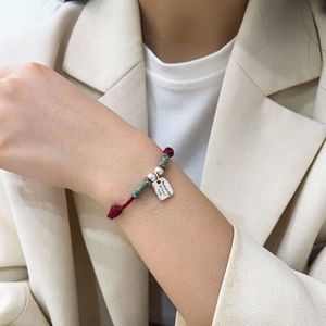 Yinruitai S925 Sterling Silver Korean Style <b>Red</b> Rope <b>Bracelet</b> For Women Mixed Materials Weaving Everyday Wear - Product Image 4