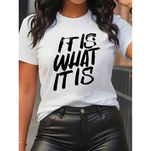 T-shirt da donna IT IS What IT IS con logo stampato dal design personalizzato, lavorato a maglia, anti-pilling, bellissima maglietta in stile cartone animato - Product Image 1