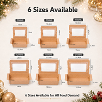 Boîte à emporter en papier kraft écologique jetable avec fenêtre, 500-2100 ml, récipient alimentaire étanche pour gâteaux, sushis, déjeuners