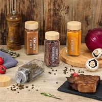 Ensemble de bouteilles d'épices carrées de 4oz bocal en verre avec couvercle en bambou pour le stockage des épices dans la cuisine