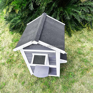 Деревянный домик для кошек SDCH015, уличный, современный, роскошный, всепогодный, двухэтажный, с выходами, асфальтовой крышей и лестницами, серый - Product Image 3