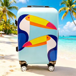 Valise rigide à imprimé <span class=keywords><strong>toucan</strong></span> tropical avec pare-chocs noirs pour les voyages à la plage et les loisirs - Product Image 1