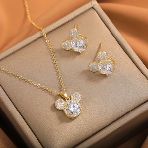 Conjunto de Joyería de Cobre con Cabeza de Mickey Mouse, con Colgante y Aretes de Zirconia, para Mujer, Regalo, Joyería de Moda - Product Image 1