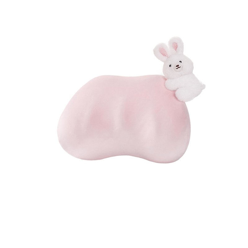 Plush minimalist memory foam headrest with pink rabbit sticker