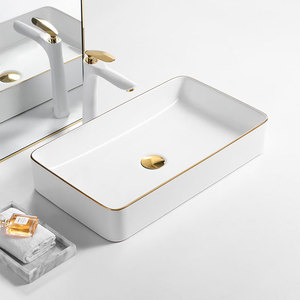 Nouvel arrivage Évier de salle de bain rectangulaire en céramique noire Lavabo à <span class=keywords><strong>main</strong></span> de style moderne Offre Spéciale monté sur comptoir - Product Image 3
