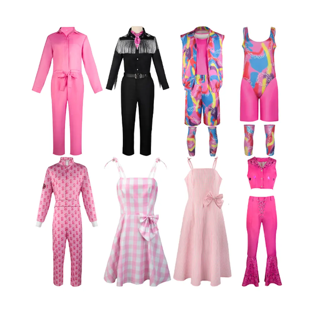 Atacado plus size adulto crianças cosplay fantasia carnaval conjunto de roupas filme tv barbies vestido rosa cosplay traje