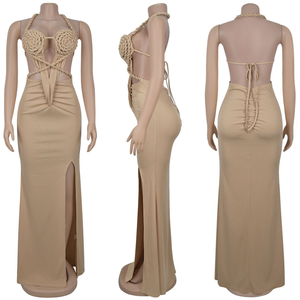 Abito da donna alla moda alla moda da donna con scollo all'americana in maglia a spacco Sexy senza maniche e senza schienale elegante Bikini abbigliamento da donna - Product Image 3