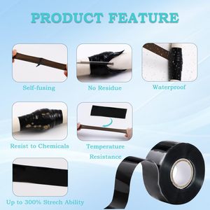 Ruban adhésif auto-fusionnant en silicone PackYard 1 po x 16,4 pi noir, étanche, pour scellement industriel, en mousse de caoutchouc - Product Image 3