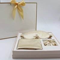Coffret Cadeau de Voyage de Luxe Écologique en Soie de Mûrier Tissée 100% – Masques de Nuit, Taies d'Oreiller, Chouchous pour Cheveux – Logo Personnalisé, Cadeau de Mariage