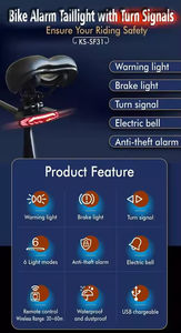 Luz Trasera para Bicicleta LED con Control Remoto, Batería Recargable USB, Resistente al Agua, con Alarma y Señales de Giro - Product Image 4