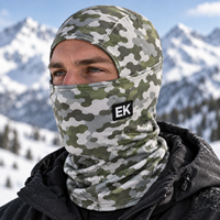 Logo Grafis All Over Motif Camo Balaclava Hangat Penutup Wajah untuk Aktivitas Luar Ruangan Logo Karet Tahan Angin Penutup Lengkap Masker Ski Unisex