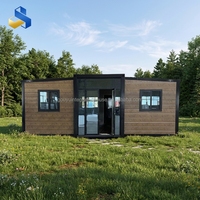 Maison conteneur contemporaine à 2 étages et 4 chambres avec salon et salle à manger, idéale pour écoles et supermarchés, unité modulaire sur toit.