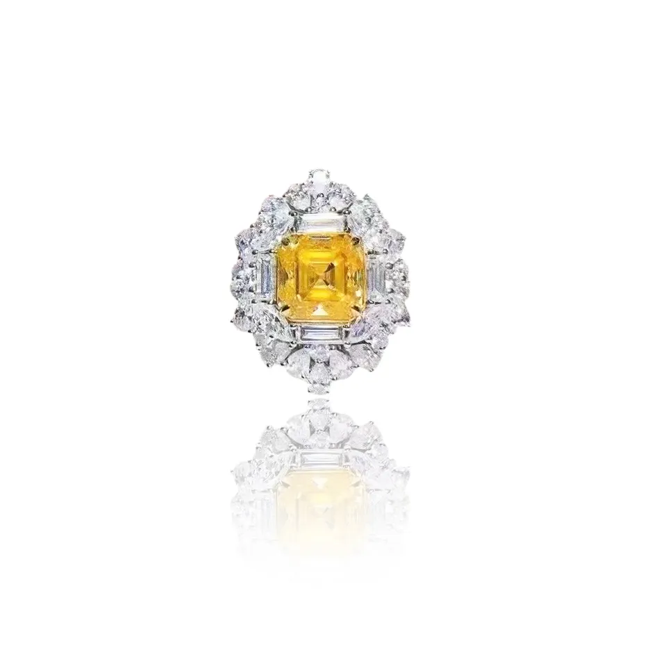 Cushion Yellow CZ 18k White Gold Plated Silver Ring Jewelry Synthetic Yellow Diamond Ring Wedding Flower Ring