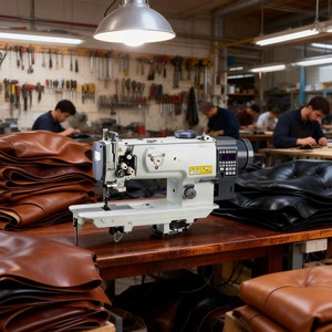 Máquina de Coser Industrial Nueva de Alta Velocidad con Una Sola Aguja, Arrastre por Pies y Alimentación Compuesta para Corte y Dobladillo - Product Image 1