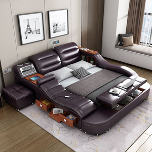 Cama Inteligente Moderna King Size con Almacenamiento, Carga USB Multifunción, Altavoz, Tapicería de Cuero, Estructura de Madera Sólida YSS-B4-09 M - Product Image 3