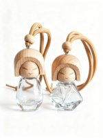 Diffuseur de parfum pour voiture en verre personnalisé de 8 ml, de haute qualité, avec couvercle en bois et cordon en coton brun
