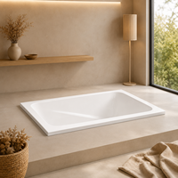 Baignoire rectangulaire compacte en acrylique à encastrer, baignoire de trempage intégrée, coins arrondis, finition brillante pour petite salle de bain ou appartement