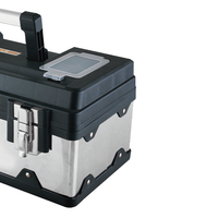 Boîte à outils en acier inoxydable GSFixtop, PP + acier inoxydable, boîte de rangement portable pour outils avec poignée et loquets métalliques