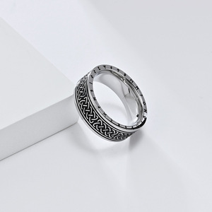 Nordic vintage distressed Viking lettering Celtic knot <b>titanium</b> steel <b>ring</b> for men, a fashionable and unique accessory. - Product Image 3