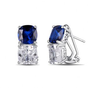 Dylam Top High Jewelry S925 <b>Silver</b> Rhodium Plated Non Fade 5A Cubic Zirconia Diamond Sapphire Double Stones <b>Clip</b> on Earrings - Product Image 1