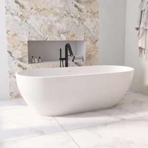 Bañera de baño independiente moderna Maydon, bañera ovalada de superficie sólida para un diseño de baño elegante, piedra artificial, categoría de producto - Product Image 2