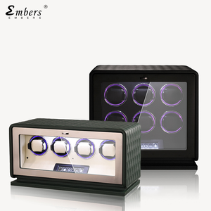 Embers 2024 New Leather Watch Winder 6 ranuras Negro Verde Naranja Luz LED Control de pantalla táctil - Product Image 1