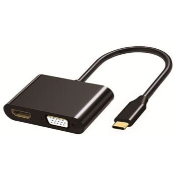 Адаптер USB C-HDMI VGA, корпус из АБС-пластика, 0,15 м, 2 порта, USB-хабы, Тип C-HDMI + VGA, 2 в 1