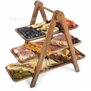 Wooden Three Layer Folding Serving Tray 3 Floors Multi Functional <b>Kitchen</b> Storage Rack For Food Display - Product Image 1