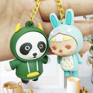Customizable 3D Cute Cartoon PVC Silicone Keychain Soft Glue Bag Pendant Ornaments Made High Promotional Carabiners Keychains