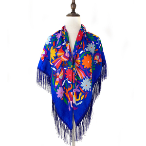 Foulard <span class=keywords><strong>carré</strong></span> russe pour femme, motif fleurs et oiseaux, bandana, châle à franges, babouchka, mouchoir, couvre-chef féminin 135*135cm - Product Image 3