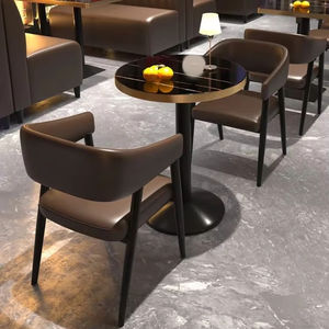 Wholehouse Retro Cafetería Restaurante Bar Muebles Tapicería Silla de comedor Sofá de cuero Cabina Asientos Muebles de mesa negros - Product Image 2