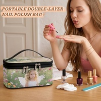 Bolsa Organizadora de Maquillaje Multifuncional de Doble Capa de Cuero PU con Impresión de Foto Personalizada, Bolsa de Almacenamiento de Cosméticos de Viaje de Gran Capacidad