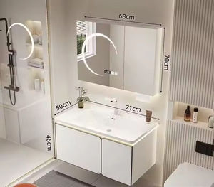 Premium White Lacquer Smart <b>Bathroom</b> Vanity Unit with LED Light MDF <b>Cabinet</b> Ceramic Basin Smart Mirror for Hospital Use - Product Image 4