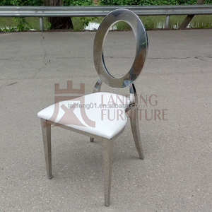 Chaise de salle à manger ergonomique à dossier ouvert en acier inoxydable, avec patins anti-rayures, coussin rembourré, de luxe, pour la maison, le bureau, l'entrepôt, empilable - Product Image 4