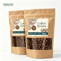 Sachet personnalisé imprimé anti-odeur en papier kraft, doypack pour grains de café et aliments pour animaux de compagnie avec fenêtre, encoche de déchirement et fermeture éclair réutilisable